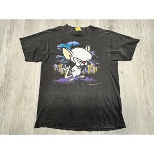 Vintage Graphic T-Shirt 90s Pinky & The Brain Animaniacs‎ Cartoon XL Sun Faded